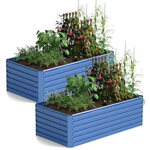 FOOWIN 2pcs 8x4x2ft Galvanized Raised Garden Bed, Planter Raised Garden Boxes Outdoor, Large Metal Raised Beds for Gardening