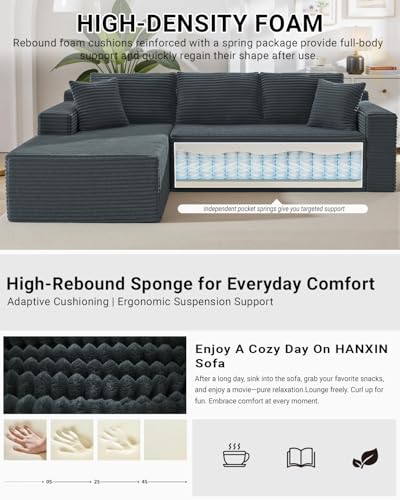 105 Inch Cloud Sectional Couch,Modern Modular Sectional Sofa with Deep Seat,Corduroy Boneless Couches with L-Shape Chaise for Living Room Bedroom