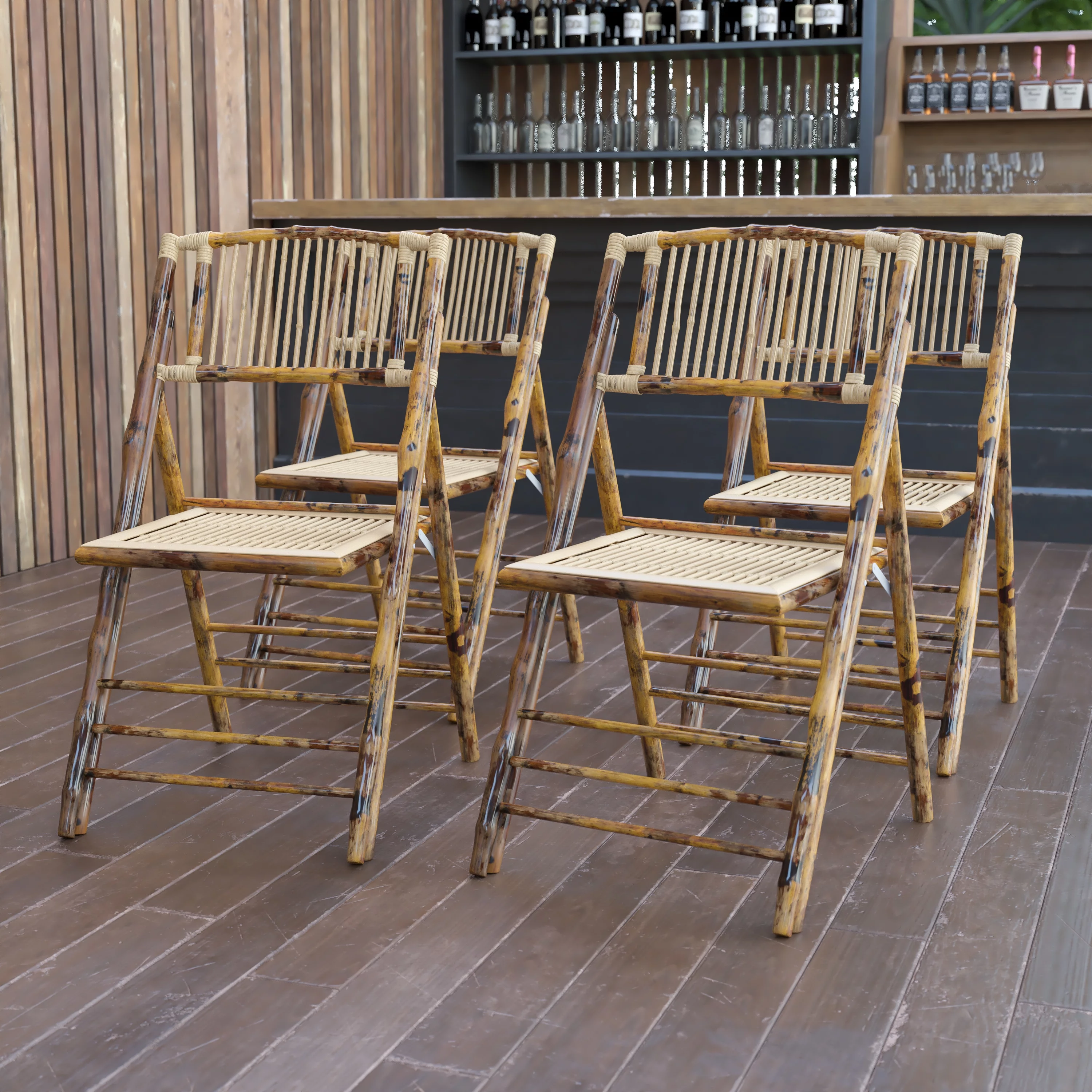 Emma + Oliver 4 Pack Bamboo Wood Folding Chair - Event Folding Chair - Commercial Folding Chair