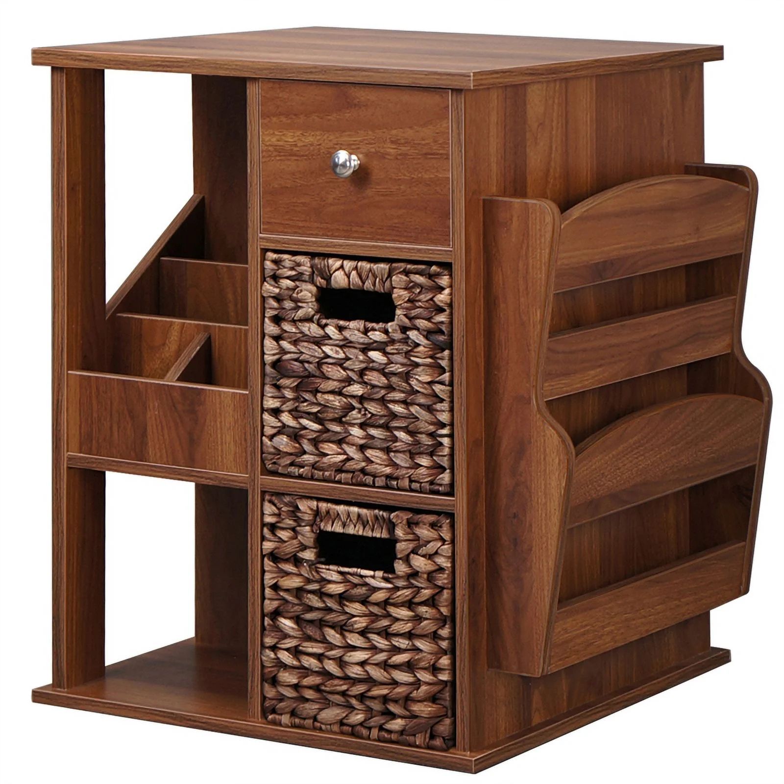 Gallerie Decor All-In-One Transitional Wood Revolving Side Table in Walnut - Curated Treasures Market