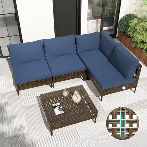 Grand patio 7-Piece Wicker Patio Furniture Set, Boho Outdoor Conversation Set Sectional Sofa with Water Resistant Thick Cushions and Coffee Table