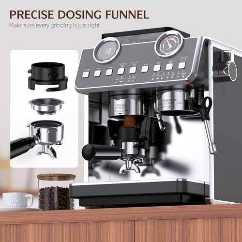Espresso Machine with Grinder, 20 Bar Pressure Professional Espresso Maker with 30 Grinding Settings, 58mm Portafilte