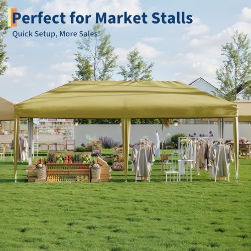 10x20 Pop Up Canopy - Easy Up Camping Tent with One Roller Bag, 3 Adjustable Height, 4 Weight Bags for Deck, Garden, Sports, Beach, Party - White