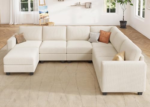 HONBAY Corduroy Modular Sectional Couch with Storage L-Shaped Sectional Couches for Living Room 6 Seater Modular Sofa, Dark Gray