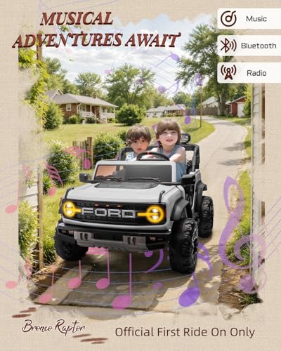 24V Ride on Toys for Big Kids, Licensed Ford Bronco Raptor 2 Seater Ride on Cars with Remote Control, Ride on Truck w/ 4-Wheeler Suspension, 3 Speeds