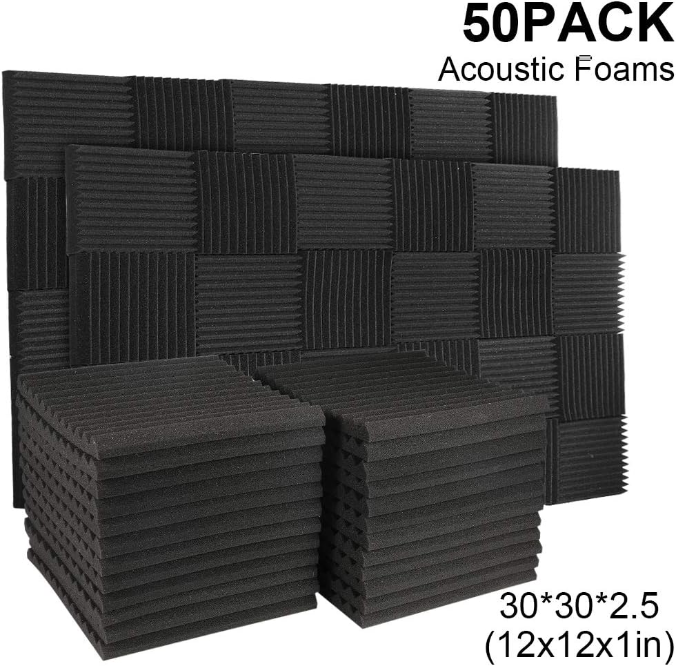 50 Pack Acoustic Panels Soundproof Studio Foam for Walls Sound Absorbing Panels Sound Insulation Panels Wedge for Home Studio Ceiling, 1" X 12" X 12"