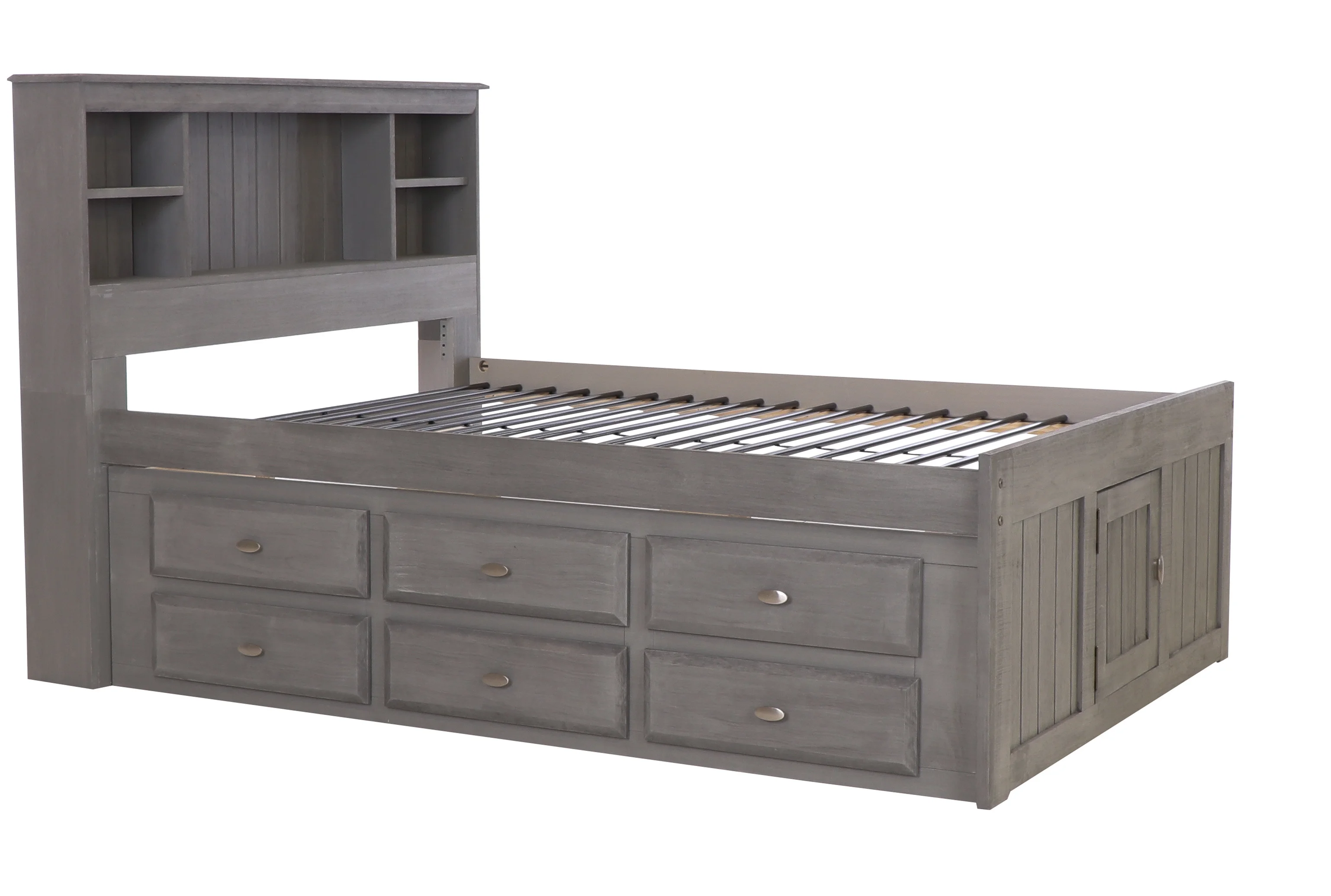Discovery World Furniture - Full Size Bed Frame with Headboard Bookcase Captain Bed with 6 Drawers, Full Size Bed with Storage, Charcoal