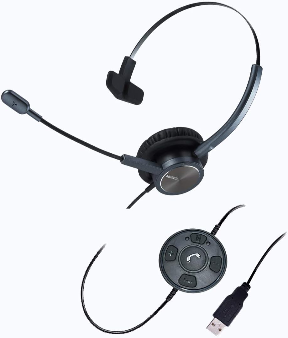 USB Headset with Noise Cancelling Microphone, Mono PC Headset with Call Reminding&Busy Light Indicator for Home Office Business Softphone Skype Chat