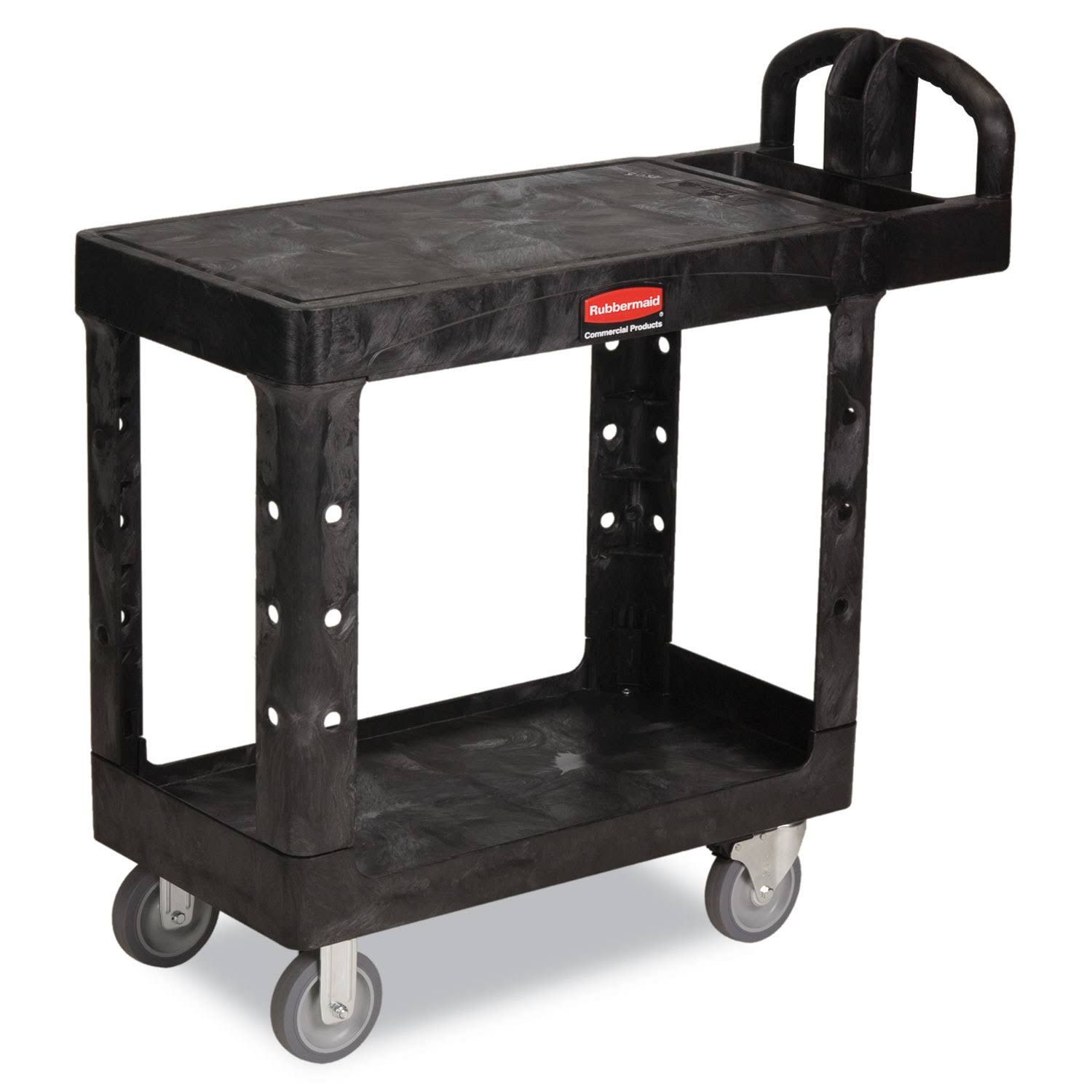 Rubbermaid Flat Shelf Utility Cart, Two-Shelf, 19.19w x 37.88d x 33.33h, Black