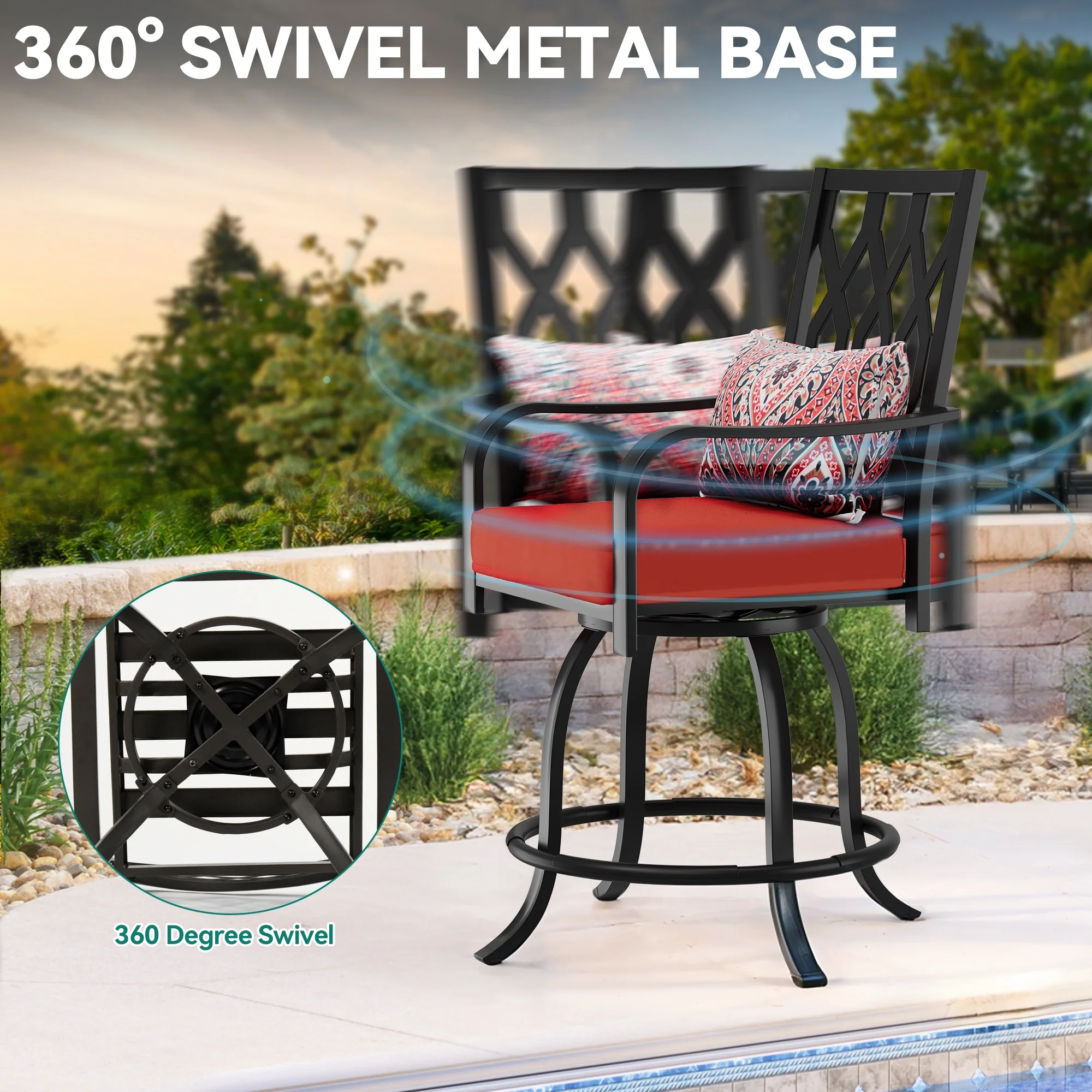 Dextrus 3-Piece Outdoor Bar Set, Weather Resistant Bar Height Patio Furniture Ensemble, 32'' Patio Height Bar Table and Bar Stools Set of 2 - Red