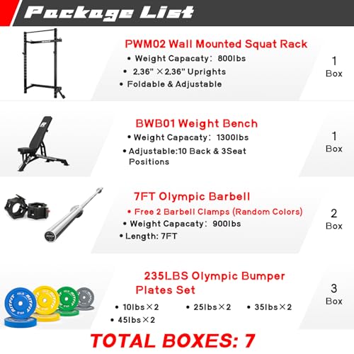 RitFit Multi-Functional Folding Squat Rack for Home Gym, 2.36'' x 2.36'' Wall Mounted Squat Rack with Attachments - Space Saving Squat Power Rack