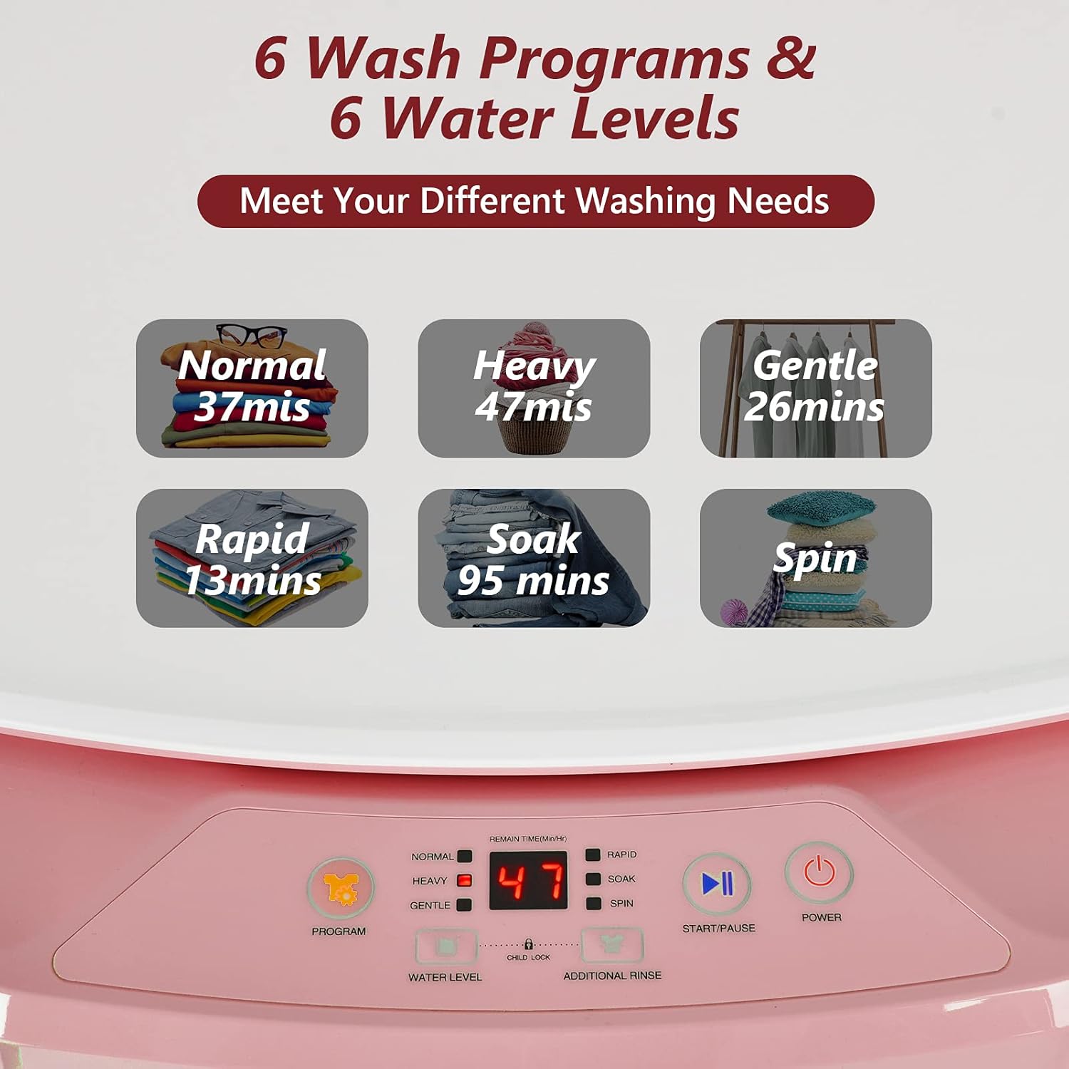 Giantex Portable Washing Machine, Full Automatic Washer and Spinner Combo 8lbs, 1.0 cu.ft 6 Programs 6 Water Levels Built-in Drain Pump