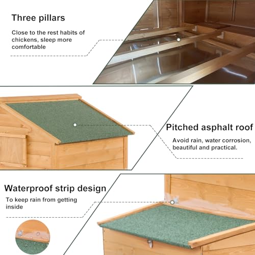 Mobile Chicken Coop with Wheels, Large Hen House with Nesting Boxes,Portable Chicken House for 4-6 Chicken,Wooden Poultry Cage,Waterproof Rabbit Cage