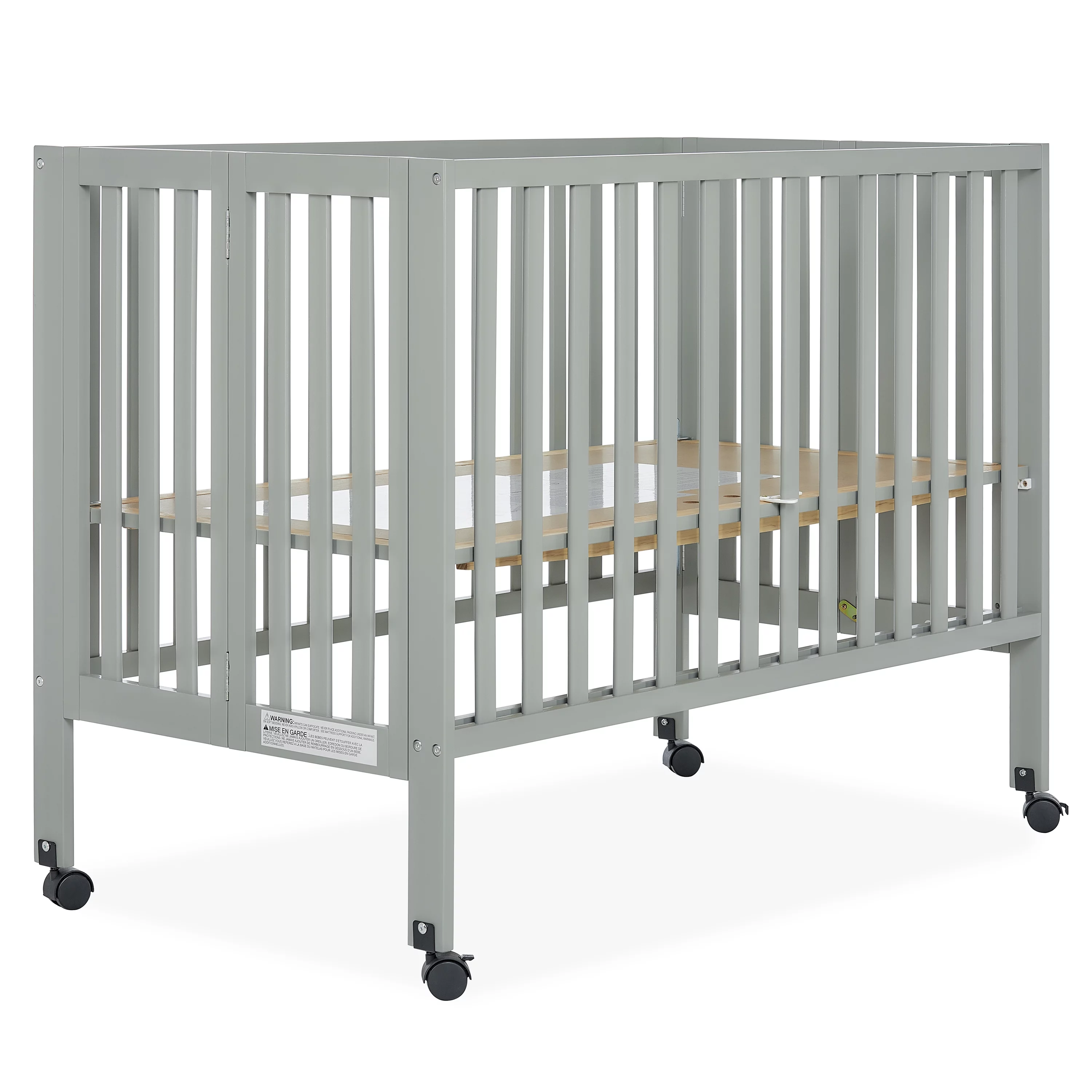 Dream On Me Quinn Full-Size Folding Crib in Cool Grey, Removeable Wheels, Modern Nursey, Adjustable Mattress Support, Portable Crib