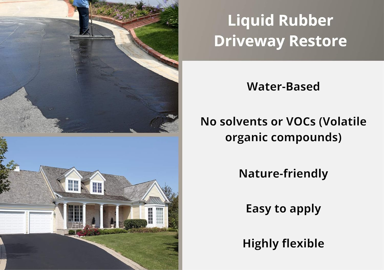 Liquid Rubber Driveway Restore Sealant - Highly Flexible Asphalt Coating Fills Cracks and Revitalize, Easy to Use and Apply, 5 Gallon