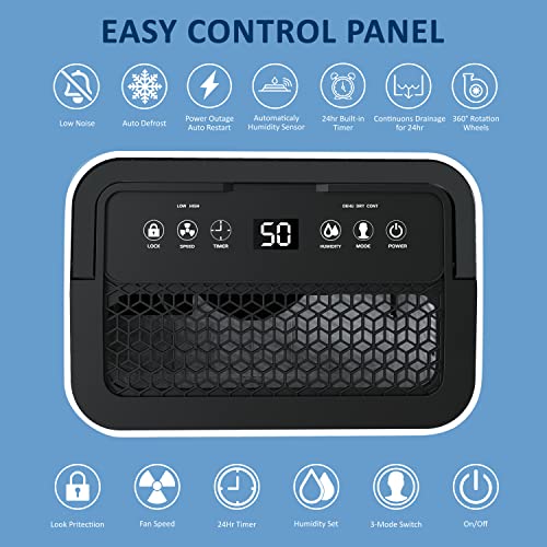 Britsou 34/50/80 Pints Dehumidifier for Basement Continous Dehumidify with a 0.66 Gallon Tank and Continous Drain Hose Auto Shut off and Defrost