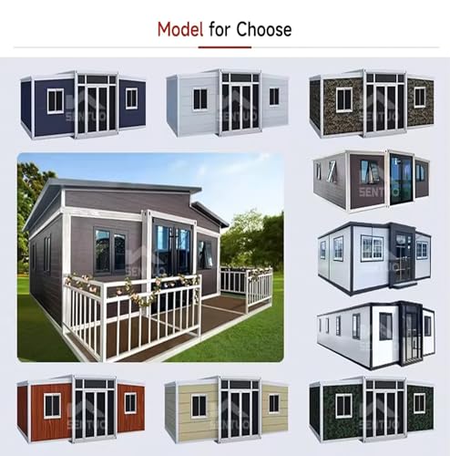 Portable Prefabricated Tiny House 20X20ft, Mobile Expandable House, Outdoor Storage, Modern Study Steel Storage House with Restroom, Kitchen, Cabinet