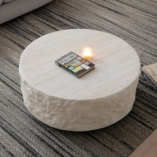 JUSTONE 15.75 ''Round Coffee Table, Accent End Table for Living Room Office Apartment, Modern Minimalist Side Table with Faux Marble Pattern