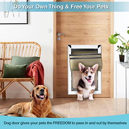 Giant Dog Door for Exterior Doors: Heavy Duty Aluminum Doggie Door, Extreme Weather Doggy Door for Large and Extra Large Dogs Up to 220 lbs