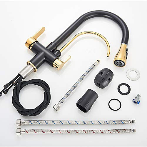Kitchen Sink Faucet with Hot and Cold Water Brass Pull Down 2 Mode Sprayer Kitchen Faucet Deck Mounted Single Hole Kitchen Sink Mixer Tap with