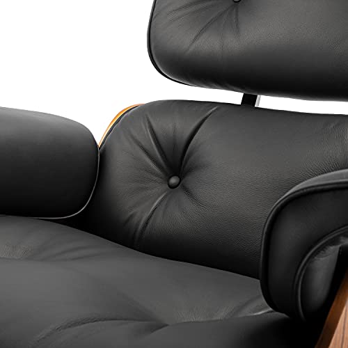 Mid Century Lounge Chair and Ottoman, Modern Chair Classic Design, Top Black Grain Leather Palisander Wood