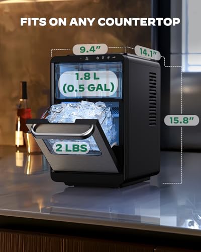 Silonn Crescent Ice Maker Countertop, Slow Melting & Crystal-Clear Ice, Self-Cleaning Ice Machine with Adjustable Ice Thickness & Timer Function