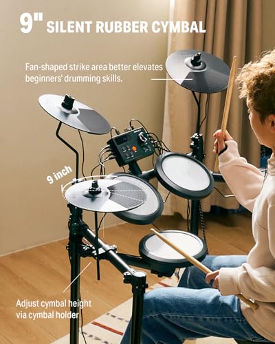 Donner Electric Drum Set, DED-70 Electronic Drum Kit for Beginner with 150 Sounds, 4 Quiet Mesh Pads, 9" Cymbals, USB MIDI, Type-C Charging, 2 Pedal