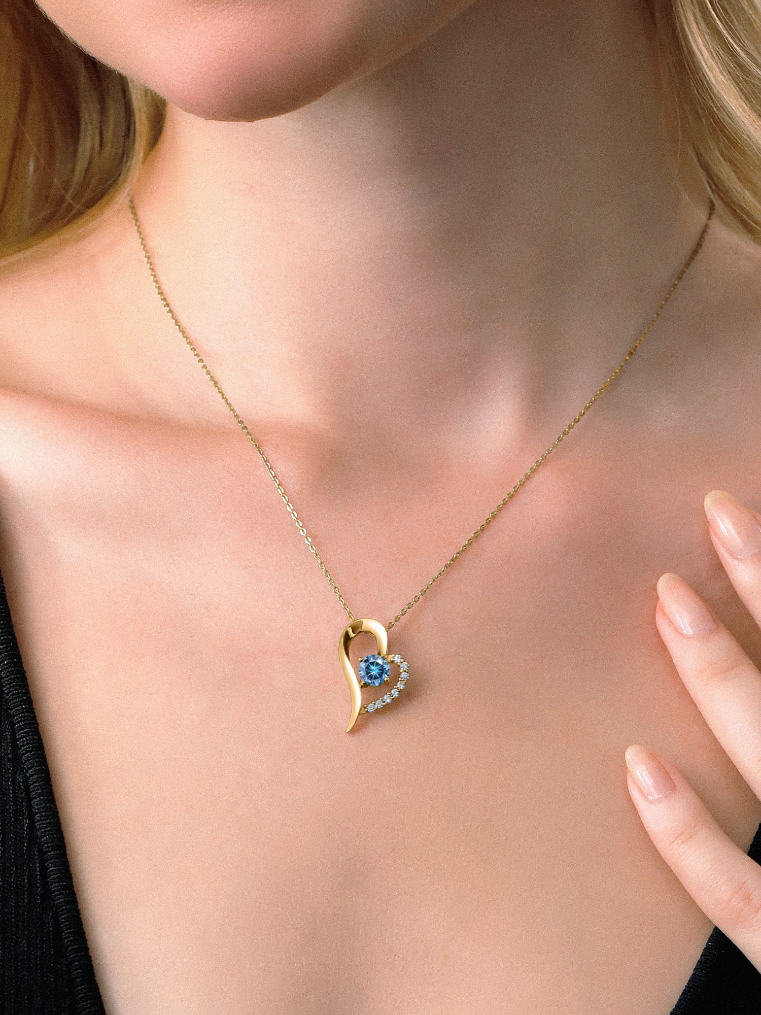 Gem Stone King 18K Yellow Gold Plated Silver Persian Blue Moissanite Heart Shape Pendant Necklace For Women (0.92 Cttw, Round 6MM