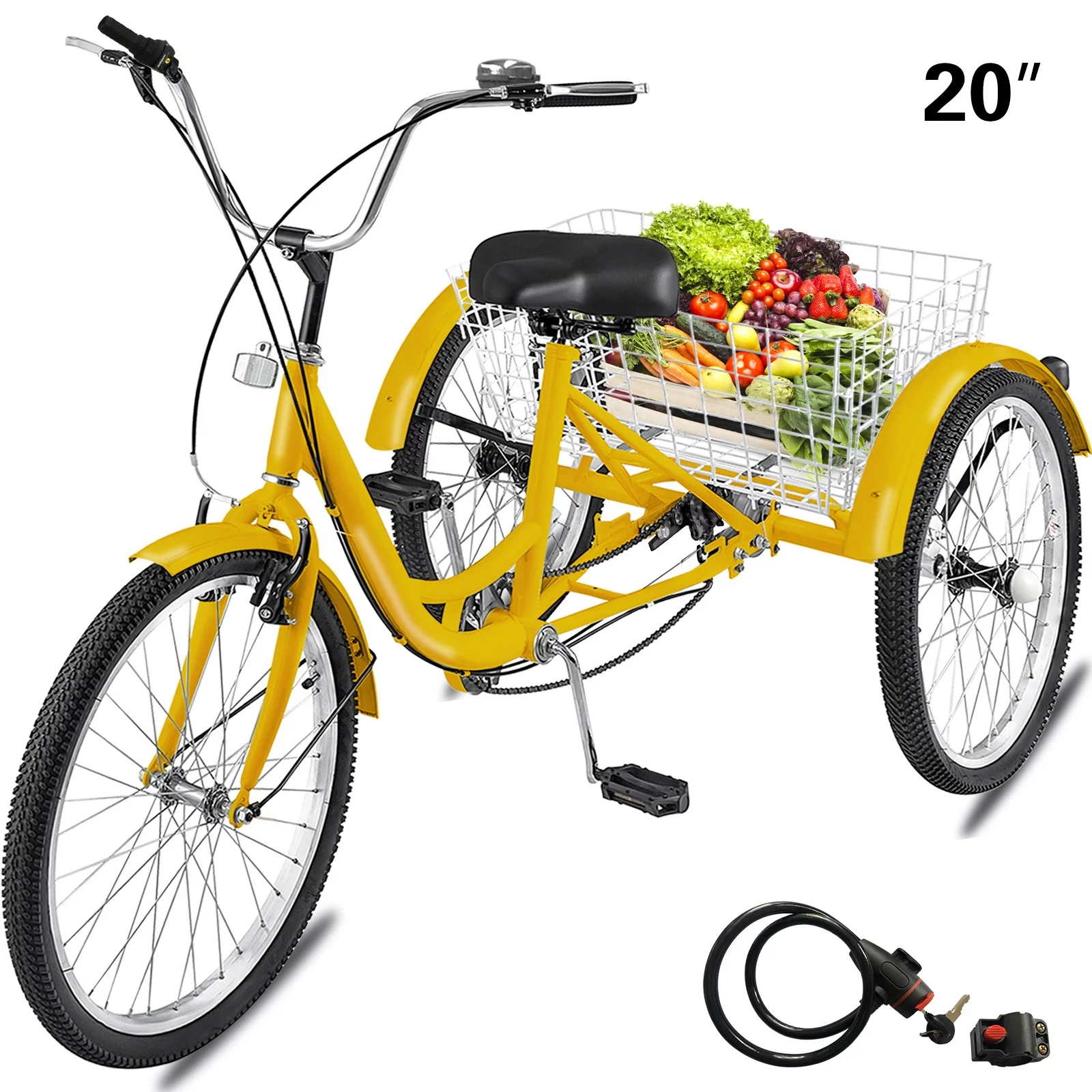 BENTISM Adult Tricycle 1 Speed Size Cruise Bike 20 inch Adjustable Trike with Bell Brake System Cruiser Bicycles Large Size Basket for Recreation