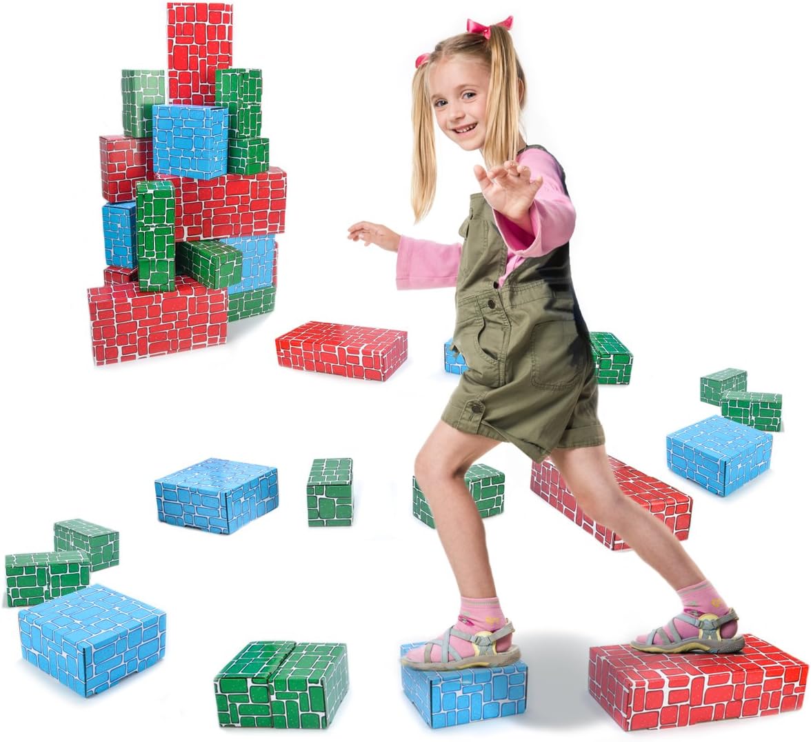 Cardboard Building Block, Exercise N Play 40pcs Extra-Thick Jumbo Giant Building Blocks in 3 Sizes for Kids