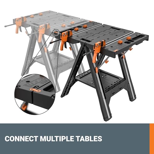 Worx Pegasus 2-in-1 Folding Work Table & Sawhorse, Easy Setup Portable Workbench