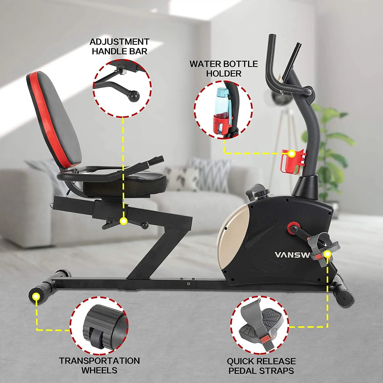 Vanswe Recumbent Exercise Bike 400 lbs. Weight Capacity Magnetic Resistance Recumbent Bike