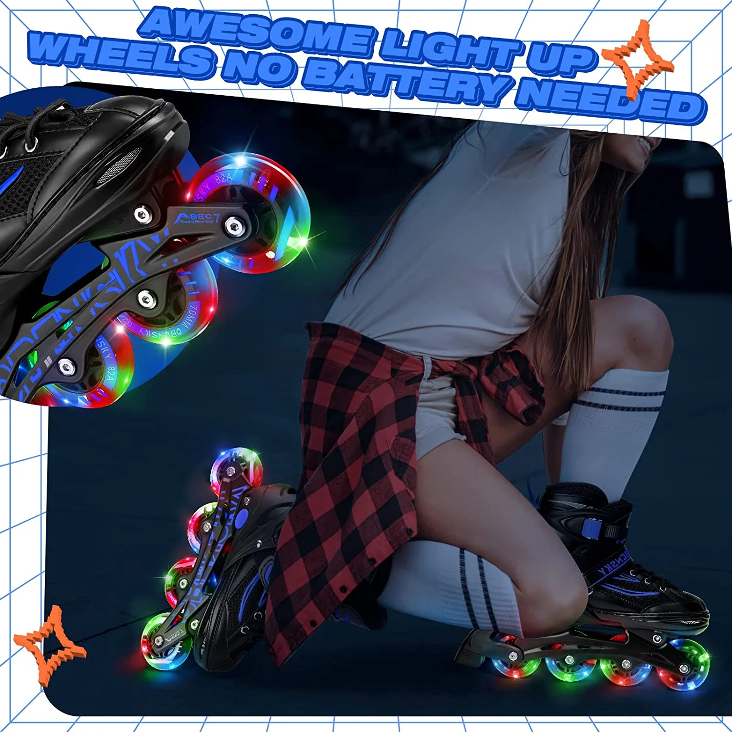 OBENSKY Adjustable Inline Skates, Illuminating Roller Blades for Kids, Boys& Girls Beginner w/ Light up Wheels-Blue - Curated Treasures Market