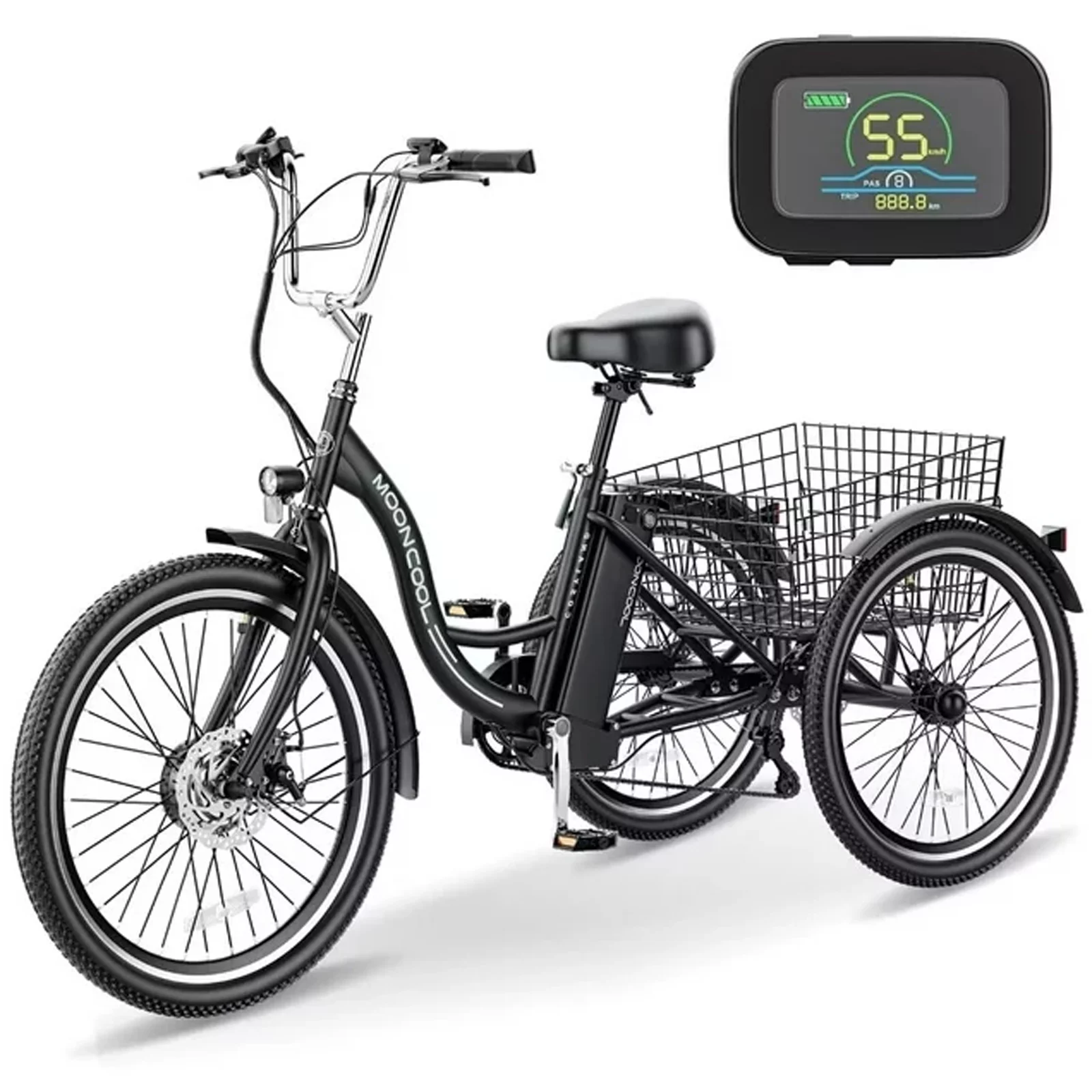 NAIZEA 24 3 Wheel Electric Bike for Senior, 350w Adults Electric Trike, Three Wheel Ebike Bicycle with Removable 36V 10Ah Lithium Battery