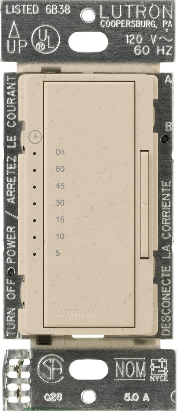 Lutron Maestro Countdown Timer Switch for Halogen and Incandescent Bulbs, 5-Amp Light/3-Amp Fan, Single-Pole or Multi-Location, MA-T51MN-WH, White