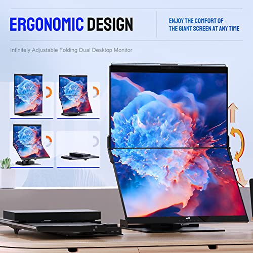 Mobile Pixels Geminos Dual 24" FHD Stacked Desktop Monitors with 1080P Webcam&Speakers, 100W USB-C Charging