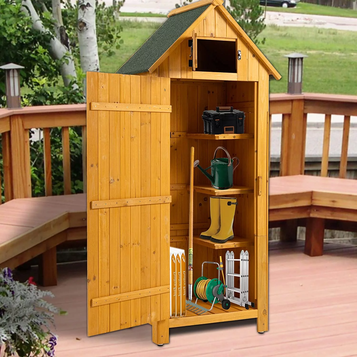 Wooden Outdoor Storage Cabinet Tool Shed - 30.3&rdquo; L X 21.3&rdquo; W X 70.5&rdquo; H Small Wood Garden Shed