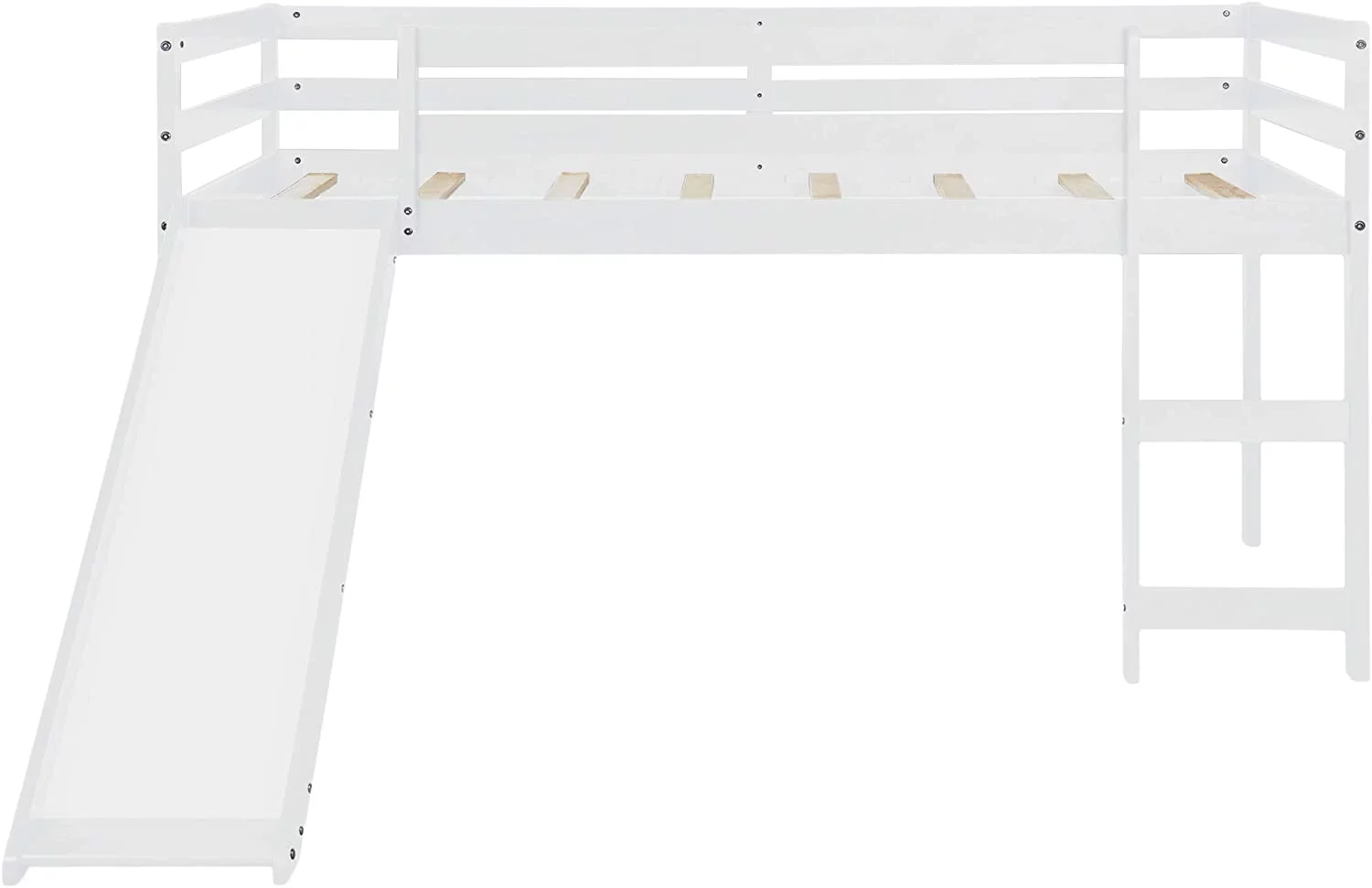 Churanty Wood Loft Bed with Slide for Kids, Low Profile Kids Mini Loft Bed Twin Size with Ladder，White - Radiant Selections