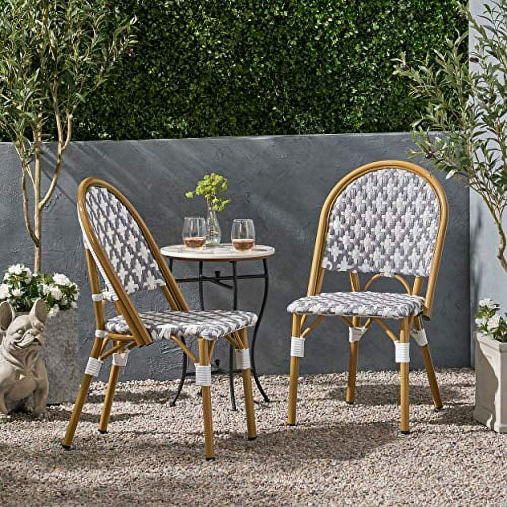 Christopher Knight Home 313259 Anastasia Outdoor French Bistro Chair (Set of 2), Gray + White + Bamboo Print Finish