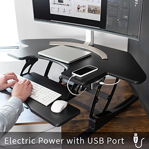 VIVO 43 inch Corner Electric Height Adjustable Cubicle Stand Up Desk Converter, VE Series, Sit to Stand Tabletop Dual Monitor Riser with USB Port