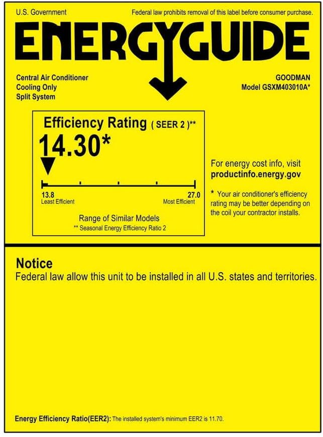 Goodman 2.5 Ton, 30,000 BTU/h Capacity, 14.3 SEER2 Air Conditioner Unit with Energy-Efficient Single-Stage