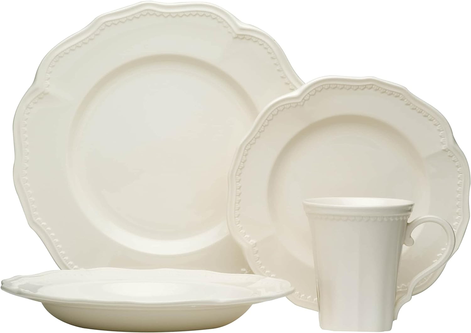 Cottage 16pc Dinner Set White Solid Casual Traditional Round Stoneware 16 Piece Microwave Safe