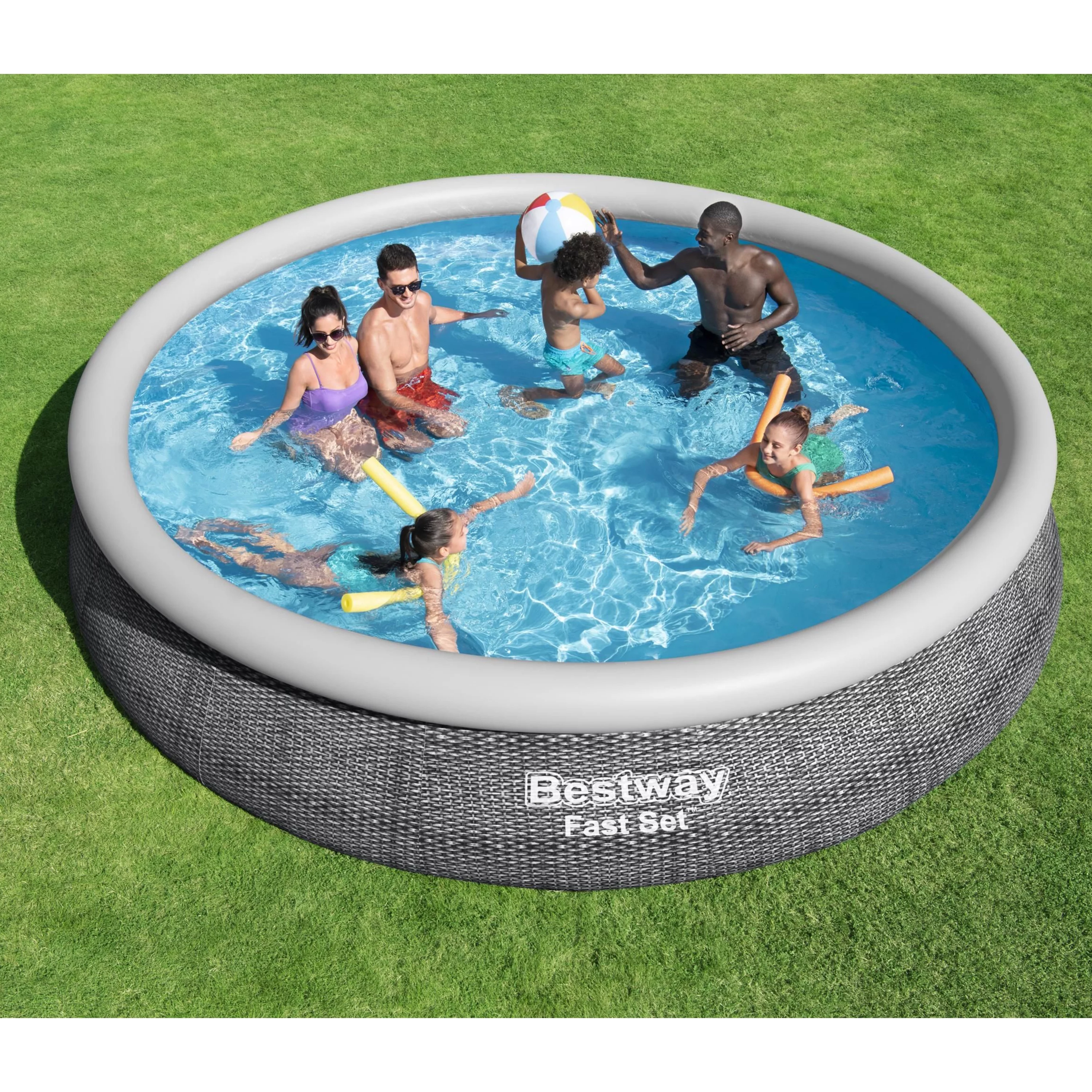 Bestway Fast Set 15' x 33" Round Inflatable Outdoor Above Ground Pool Set