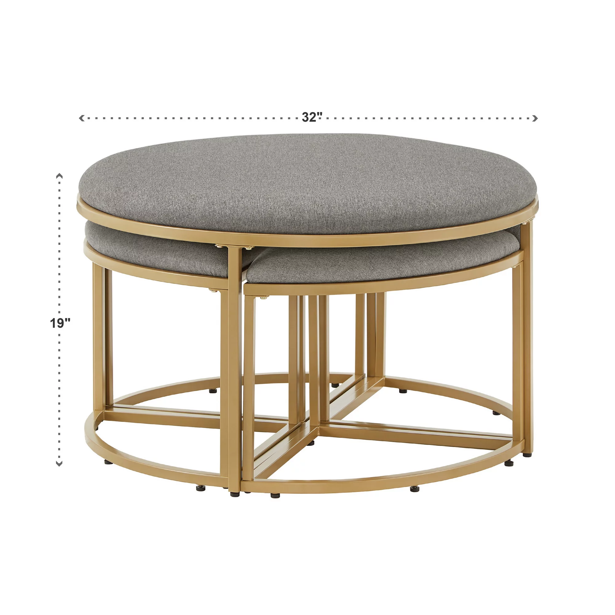 Weston Home Lilas Round Coffee Table with Nesting Stools, Grey/ Gold Finish