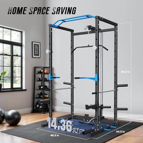 MERACH Power Cage, Multi-Functional Squat Rack for Home Gym with Cable Crossover System, 1600LBS Weight Capacity