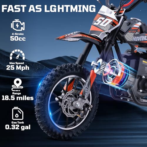 Kids 50cc Dirt Bike, 49cc Gas Dirt Bike for Kids 8-14, Gas Powered Mini Dirt Bikes, 2 Stroke Dirt Bikes, Max Load 165 Lbs