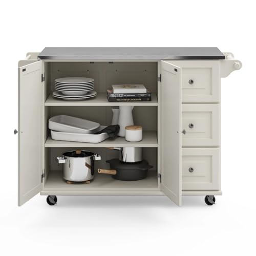 homestyles Mobile Kitchen Island Cart with Stainless Steel Top, Sage Green