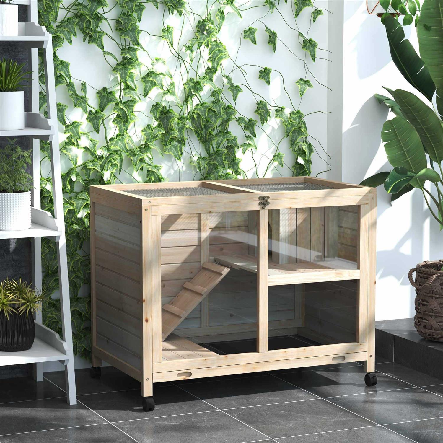 PawHut 2-Story Wooden Rabbit Hutch - Pet Supplies online store