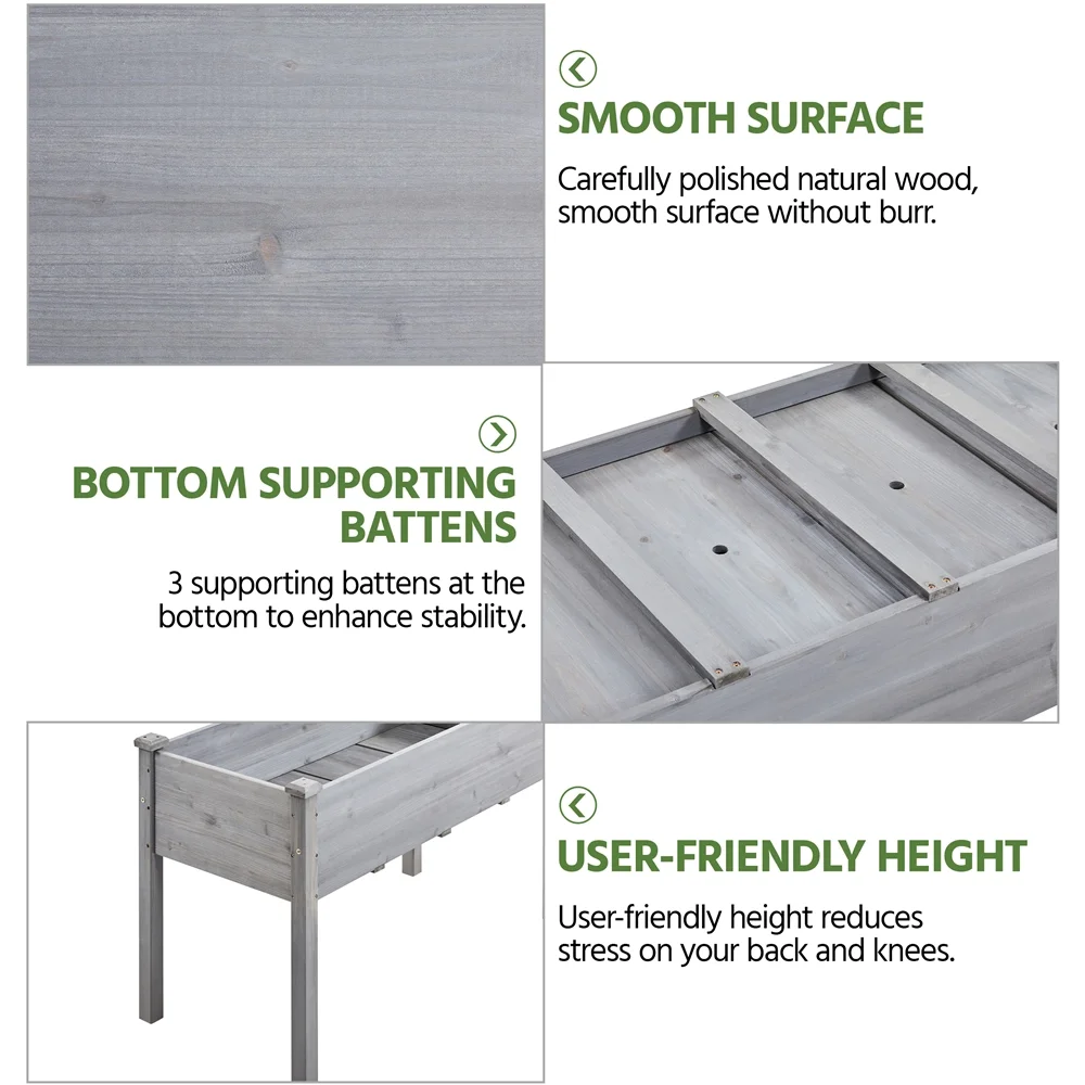 Topeakmart Fir Wood Garden Bed Rectangle Raised Planters Box for Vegetables/Fruits, Gray