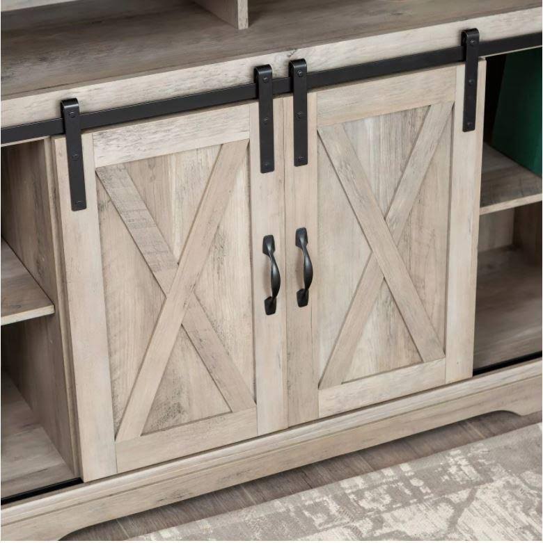 52x22 Sliding Barndoor Modern Farmhouse TV Highboy Storage Stand Gray Wash - Saracina Home